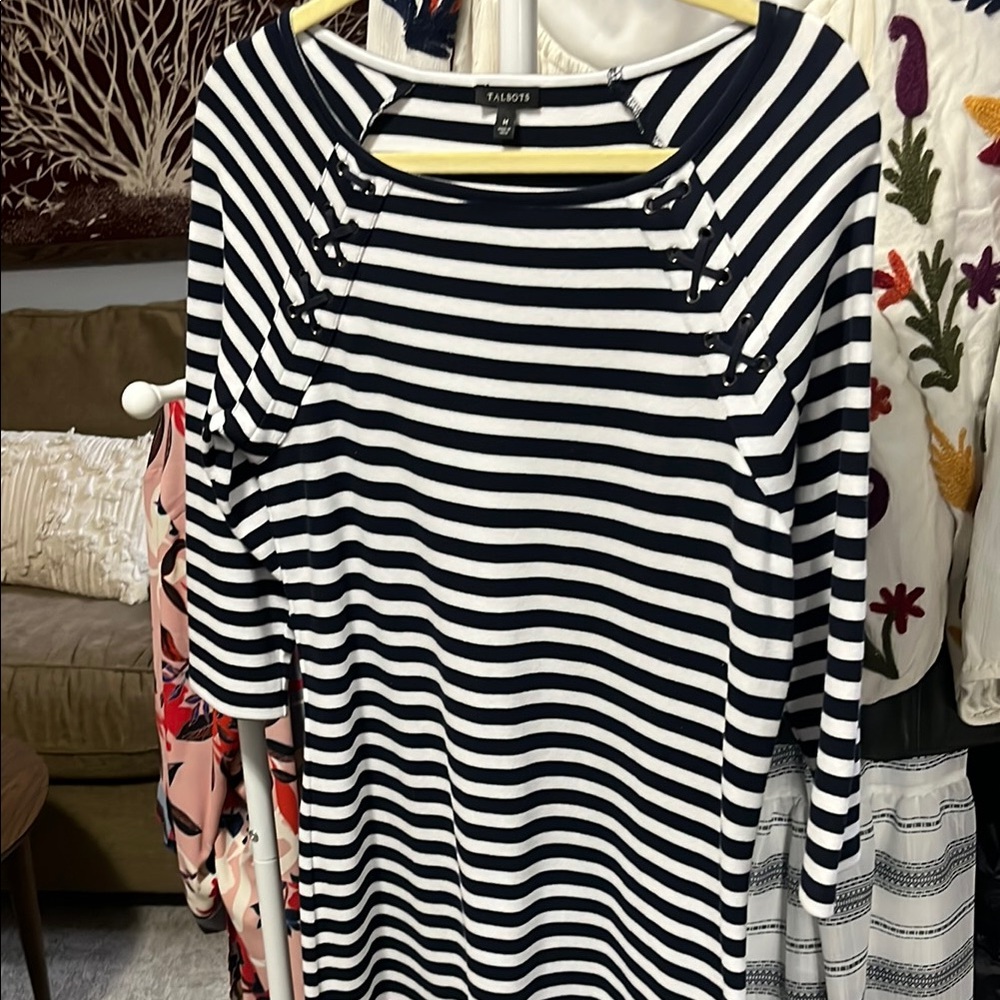 Navy blue & white striped dress Talbots Size Medium New without tags never worn